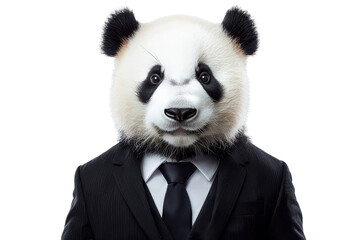 A panda in a suit, isolate on white background, creating a whimsical and humorous visual concept. PNG