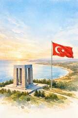 Fototapeta premium 18 mart canakkale zaferi watercolor background.