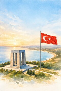 18 mart canakkale zaferi watercolor background.