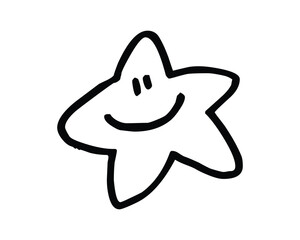 A simple black star with a smiling face and two small eyes