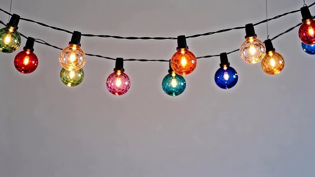 Colorful string lights hanging against wall