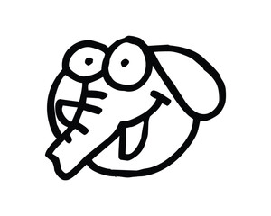 Cartoon dog face with big eyes and happy expression in black outline