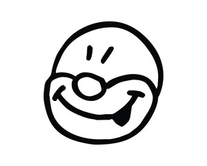 Black Line Art Smiling Face Emoji with Glasses and Tongue Out in Round Shape