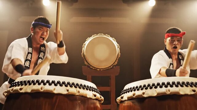 Taiko Drummers: Energetic Performance on Stage