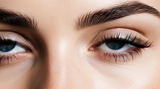 Woman's blue eyes with long eyelashes close-up face