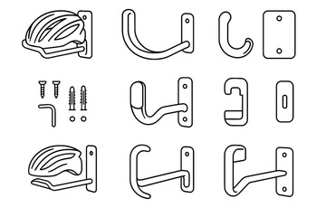 Fototapeta premium Icon vector set rubber ventilation helmet anchor bike rounded steel mounting screw