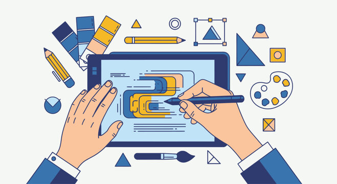 Graphic tablet with stylus and art tools for digital design