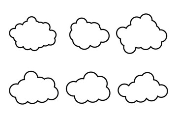 Fototapeta premium cloud set. Cartoon white cloudy icon set. Simple abstract tag space concept. Cute and fun paper clouds. Cloud vector graphic design. A set of clouds illustration in the sky in black silhouette. EPS 10