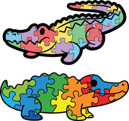 Autism Puzzle Crocodile Awareness Vector Illustration