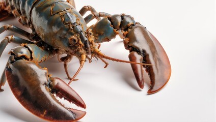 Majestic Lobster Displaying Powerful Claws on White Background.