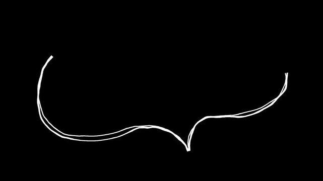 途切れた丸い吹き出しの落書き線画イラスト。線が動く手描きのアイコン動画。ループする4Kアニメーション。黒背景に白いペンでフリーハンドで描いた絵のデコレーションスタンプ
