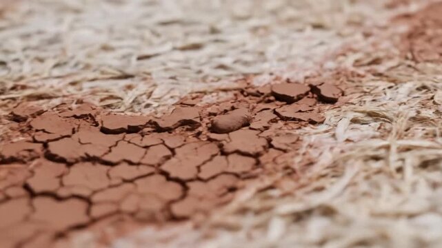 Cracked clay soil on textured ground, drought and heat stress background for climate change messaging, arid earth pattern for conservation and World Environment Day