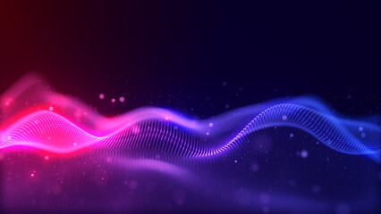 Abstract digital wave background with neon gradient colors and glowing particles, futuristic technology concept ideal for AI, big data, and innovation themes. Background 3d rendering