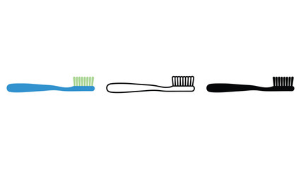 Toothbrush icons in different colors and styles for dental hygiene
