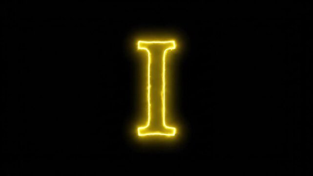 Neon Letter I in Modern Font with Bright Yellow Glow and Dark Background for Signage