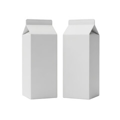 Two white milk cartons standing upright next to each other on a plain background. isolated on transparent background
