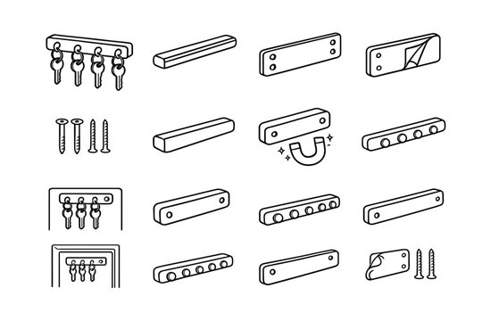 Continuous optional adhesive holder organizer key magnetic magnet doorway vector linear icon