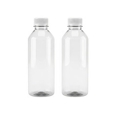 Two clear plastic bottles standing side by side against a white background isolated on transparent background