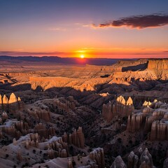 Breathtaking Sunrise over Rocky Landscape Formation.