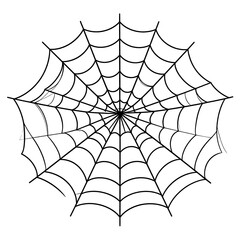Obraz premium Black and white illustration of a stylized spiderweb, symmetrical, radiating from a central point, against a white background