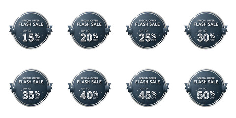 Obraz premium Business advertising sale promotion labels with flash discount offers displayed on various percentage off graphics