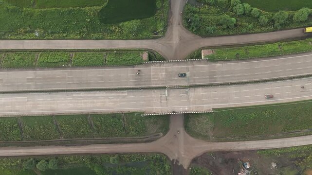 Raipur highway aerial, National highway traffic India, Raipur Bhilai road view, Bilaspur highway drone view stock video