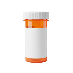 An empty white and orange prescription pill bottle on a white background isolated on transparent background