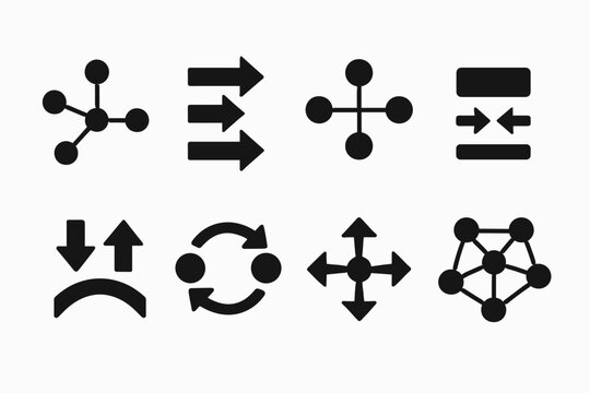 Data Stream Icons. Network data streams. Filled icon set of Network data streams: network nodes, streaming
