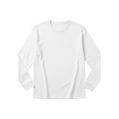 Fototapeta premium A white long-sleeved shirt with a round neckline and ribbed cuffs. isolated on transparent background