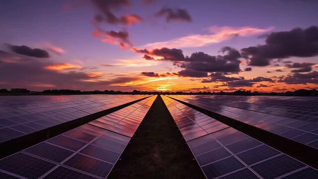 Solar Panel Farm Sunset Timelapse Green Energy