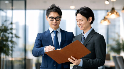 書類を確認するビジネスパーソン, Business professionals reviewing documents together