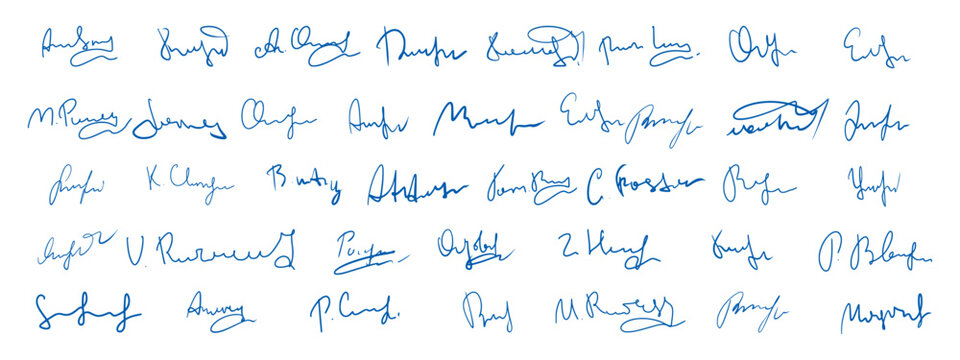 Abstract autograph collection. Fictitious handwritten signatures in various styles.
