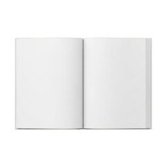 Naklejka premium A blank, open book with white pages and a visible spine isolated on transparent background