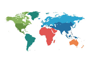 Obraz premium A colorful map of the world highlighting different continents and countries from a global perspective.