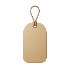 Fototapeta premium A beige tag with a string loop hanging from the top against a white background isolated on transparent background