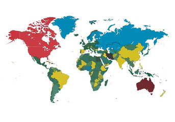 Obraz premium A colorful map of the world showcasing different countries and their respective territories from a global perspective.
