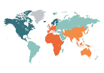 Obraz premium Global Map Illustration Highlighting Various Countries and Continents in Different Colors