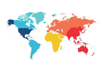 Obraz premium A colorful world map illustration highlighting diverse countries and cultures from a global perspective.