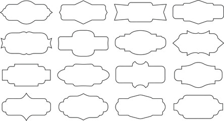 Obraz premium Collection of variously shaped blank outline frames on white background.