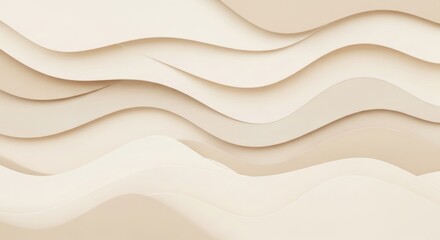 Obraz premium Abstract wavy paper cut background in beige and cream tones with layered curves and shadows