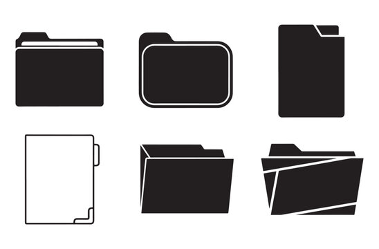 Folder icon set for document storage management file organization vector illustration collection of black office supplies folders isolated on transparent background for paperwork gui