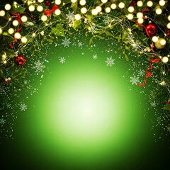 Christmas Wreath with Lights and Snowflakes.