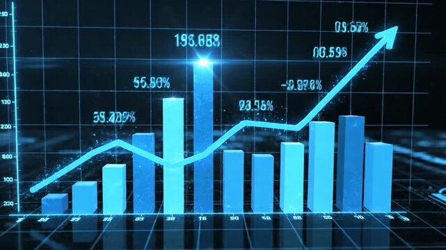 Glowing blue chart with rising arrow on grid