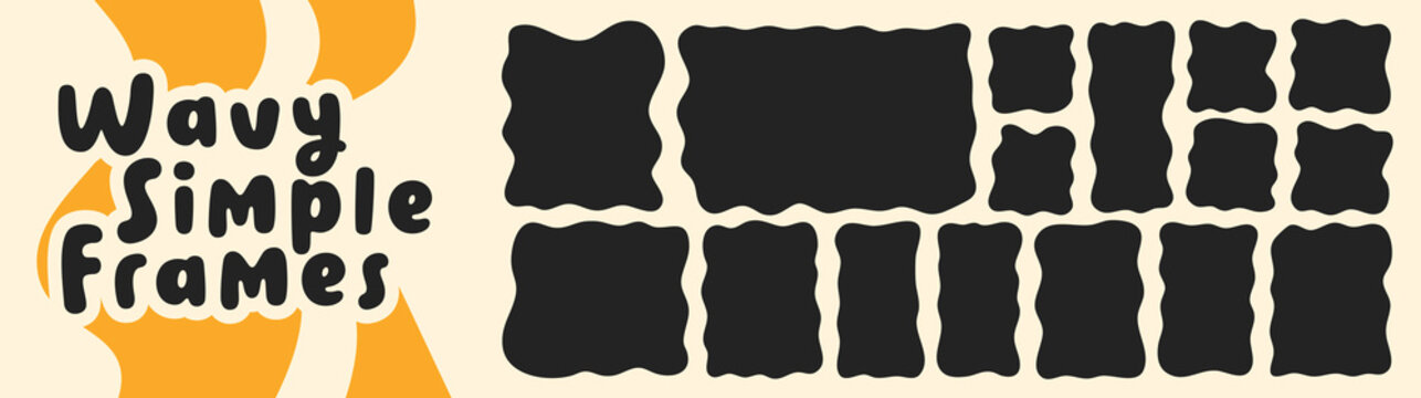 Set with wavy black organic rectangles with logo on white background.