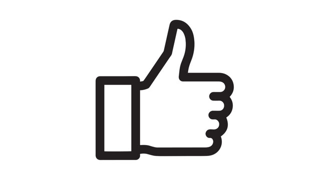Simple black outline of a thumbs up gesture symbolizing approval and positive feedback on a white background.
