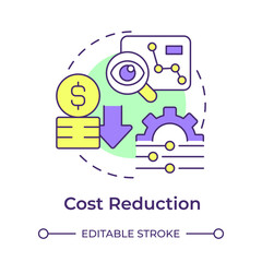 Obraz premium Cost reduction multi color concept icon. Financial optimization, process control. Data analysis. Round shape line illustration. Abstract idea. Graphic design. Easy to use in presentation, article