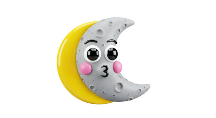 Cute Cartoon Moon with Kissy Face and Yellow Crescent