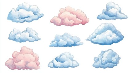 Isolated watercolor cloud illustrations, perfect for creative projects.