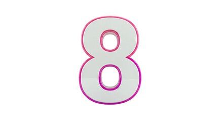 3D Number 8 with Pink and White Edges