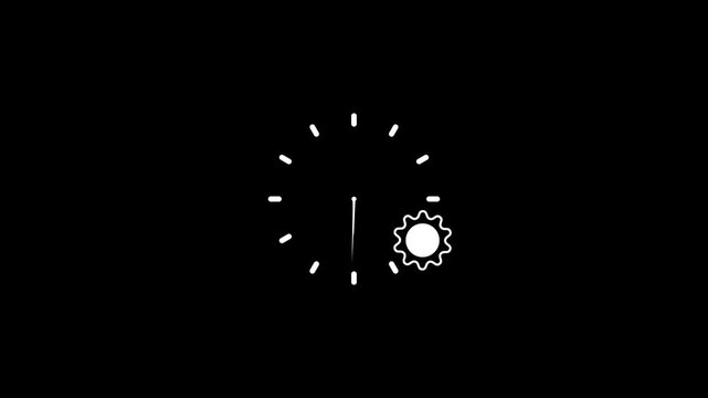 White color clock icon flat style black background 24 Hour Day Fast Speed. Clock with moving Clock time rotation 360 4k video animation. animated clock on the black screen.